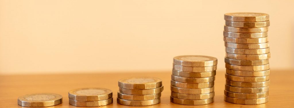 Stacks of £1 coins.