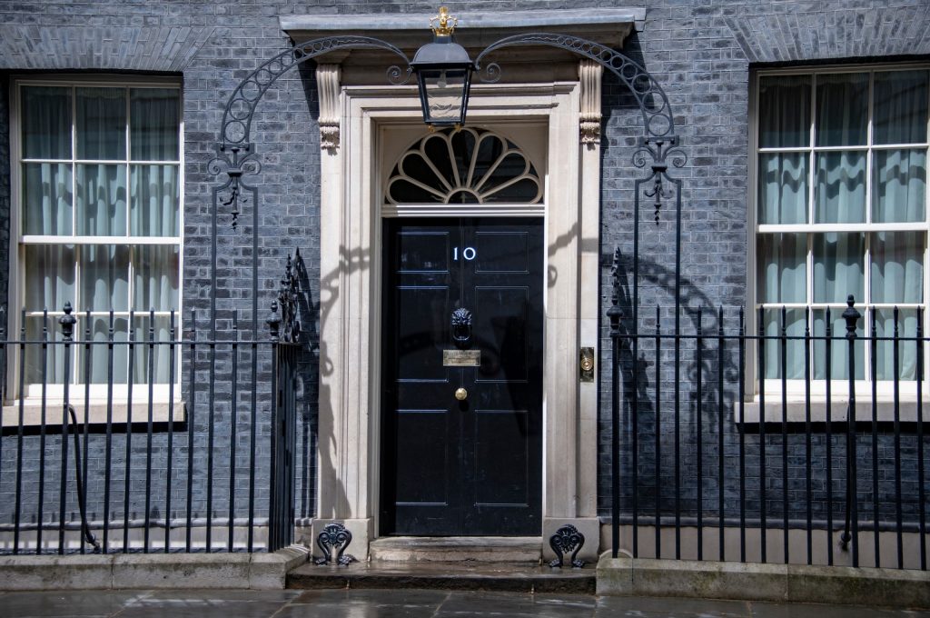 The outside of 10 Downing Street.