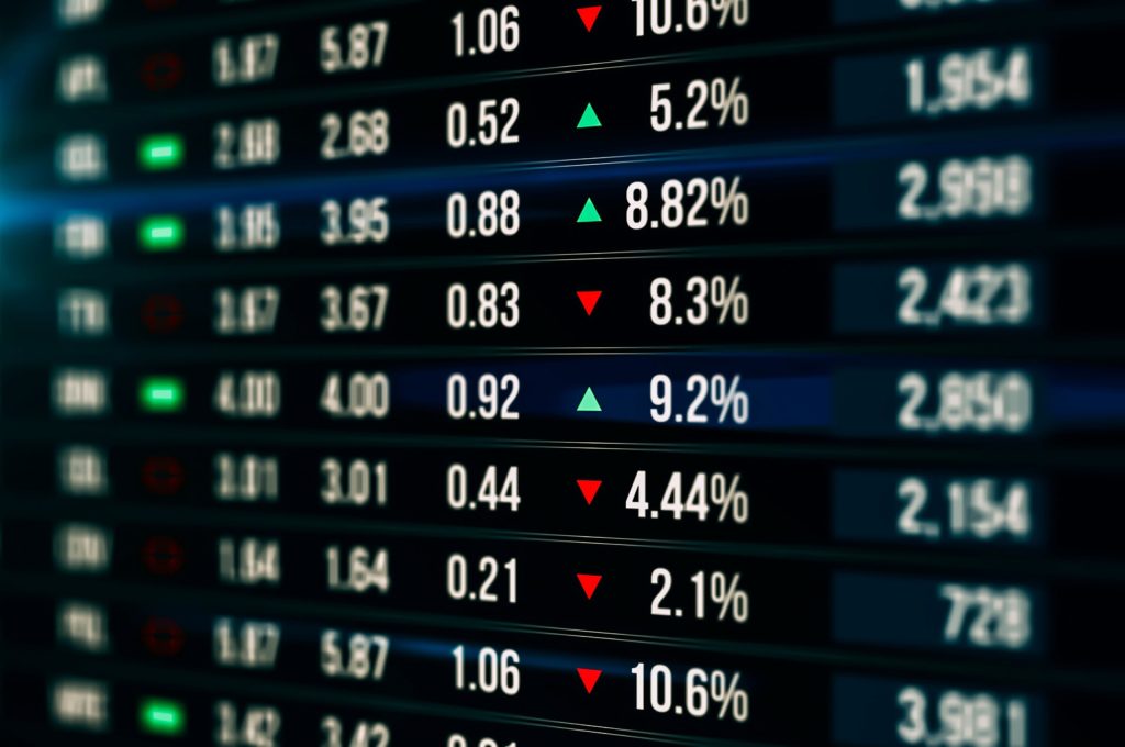 A screen showing stock market movements.
